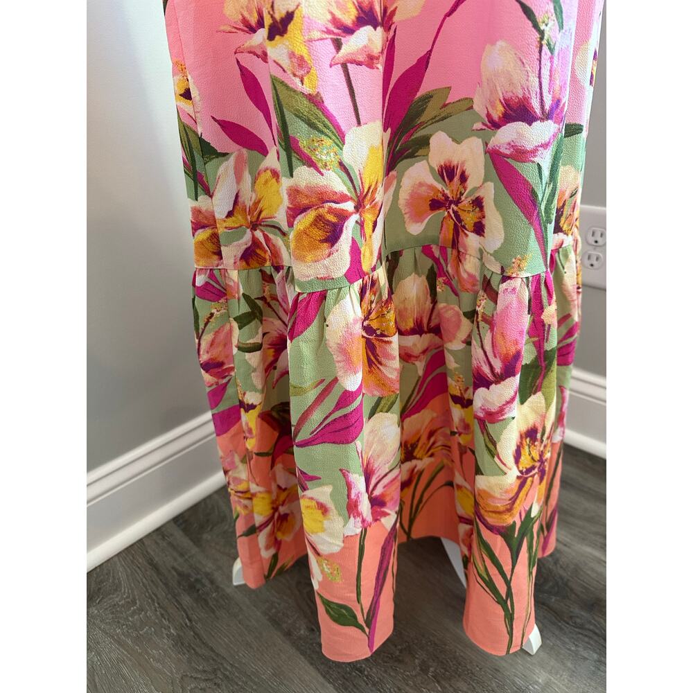 London Style Pink Floral Midi Dress Size 12 Tropical Boho Resort Vacation Summer - Picture 4 of 9